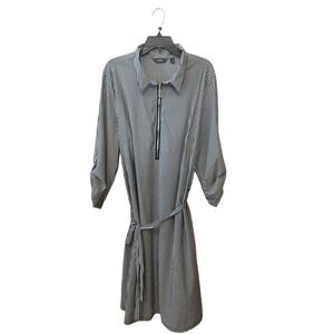 Mille Gabrielle Striped Shirt Dress Quarter Zip Tie Waist 3X Black White